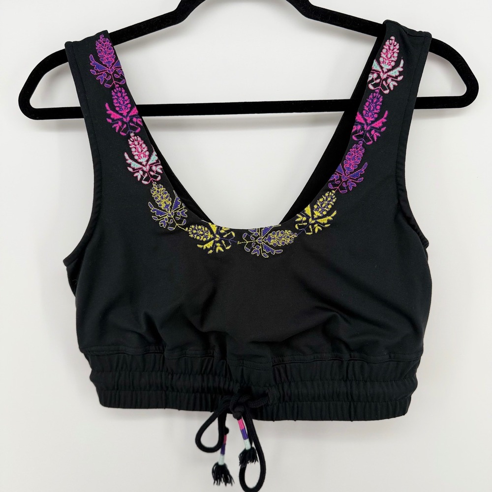 Free People Movement Friday Night Lights Crop Top Black Embroidered Boho L NWOT